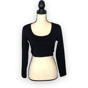 SHEIN Black Long Sleeve Crop Top Scoop Neck Basic Essential Size Petite Large